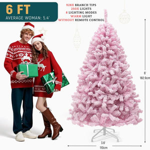YITAHOME 6/7.5FT Pink Prelit Artificial Christmas Tree with Warm-White Lights, 8 Lighting Modes, with PVC Branch Tips