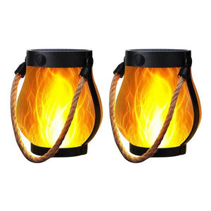 2 Pack Solar Lantern Flickering Flame Garden Lights with Dual USB and Solar Power Outdoor Waterproof Hanging Lamp