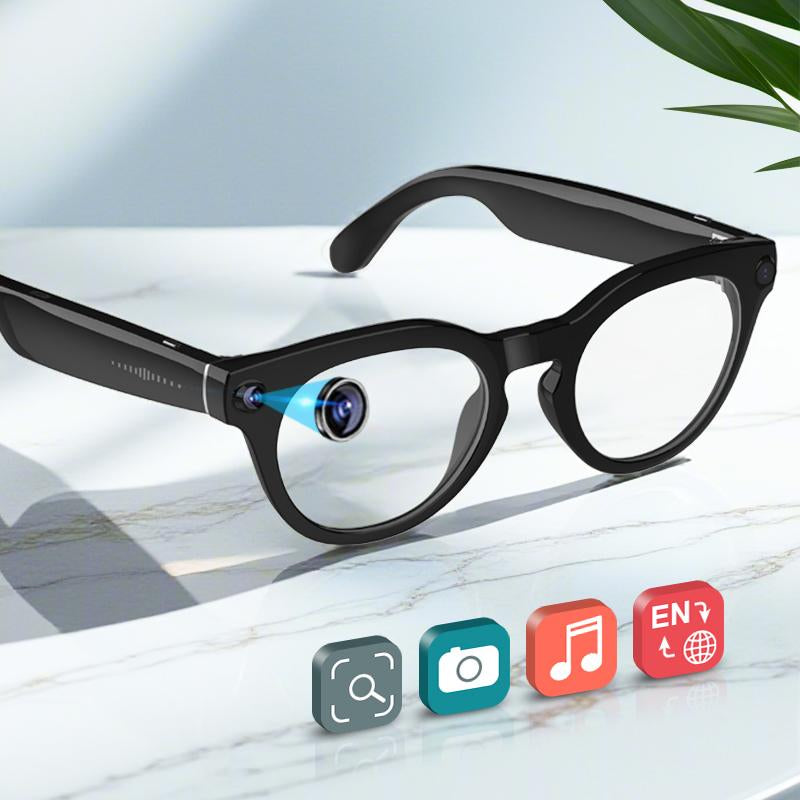 Smart Glasses with 8MP Camera, 1200P Video Recording Wearable Bluetooth Glasses, Lightweight Outdoor Sports Camera Sunglasses Supports Intelligent Image Recognition and Voice Assistant, Multifunctional Wireless Audio Eyewear Glasses Built-In Headphone
