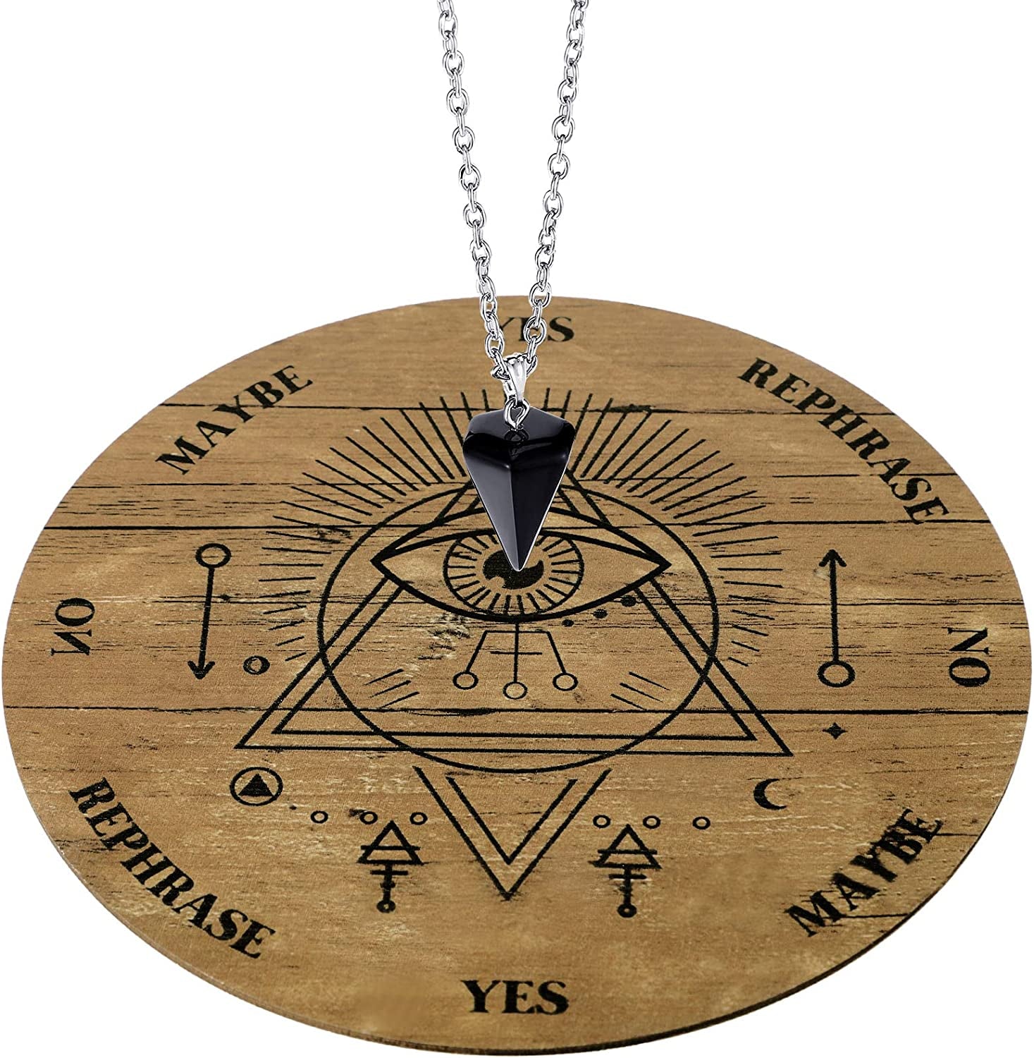 Wooden Pendulum Board Dowsing Divination Pendulum Witchcraft Altar Supplies with Crystal Necklace and Metaphysical Message Board Kit, 3.9 Inch(Wood Color)