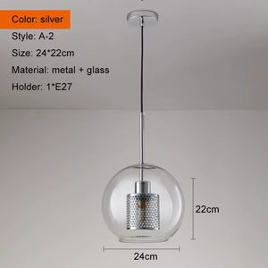 Sliver Bronze Loft Modern Pendant Light Glass Ball Hanging Lamp Kitchen Light Fixture Dining Hanglamp Living Room Luminaire