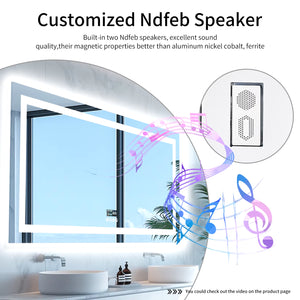 LED Bathroom Mirror with Lights Vanity Make up Mirror Dimmable, Smart Bluetooth Digital Display 3 Colors Memory