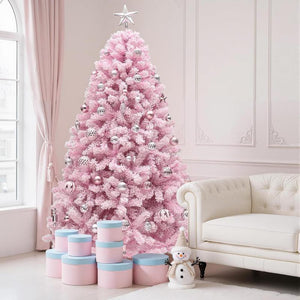 YITAHOME 6/7.5FT Pink Prelit Artificial Christmas Tree with Warm-White Lights, 8 Lighting Modes, with PVC Branch Tips