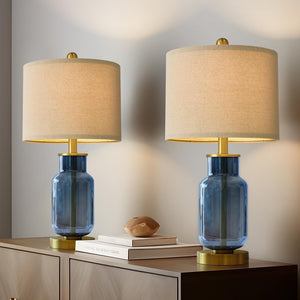 21.25" Table Lamp Set of 2 Modern Lamp for Living Room Glass Nightstand Lamp ...