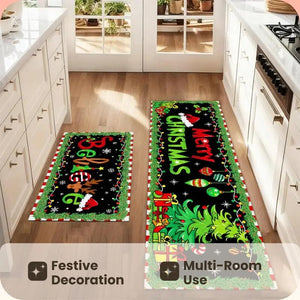 2Pcs Merry Christmas Christmas Tree Lights Floor Mat Set Farmhouse Kitchen Rug Dining Room Flooring Laundry Room Decor Carpet Mat Home Decor Rugs, Washable Rugs
