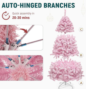 YITAHOME 6/7.5FT Pink Prelit Artificial Christmas Tree with Warm-White Lights, 8 Lighting Modes, with PVC Branch Tips