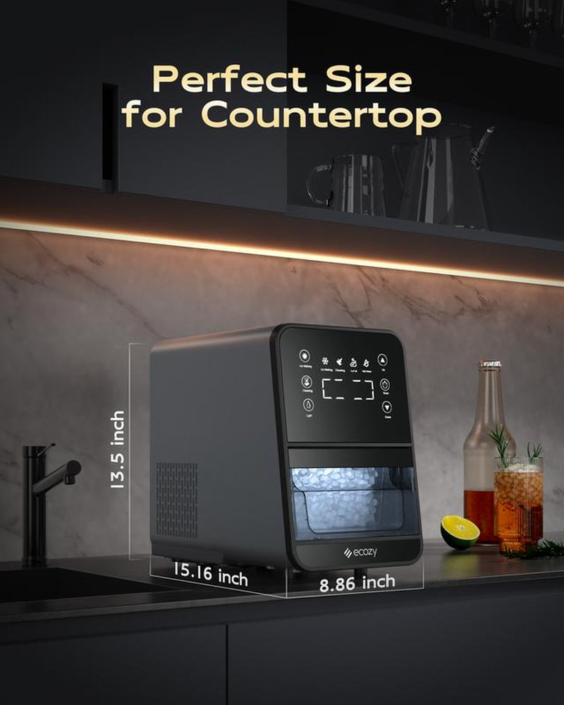 Ecozy Nugget Ice Maker Countertop, Intuitive Ergonomic Ecoscreen with One-Touch Timer, 33Lbs/24H,Pull-Out Ice Basket with 3Lbs Storage, Self-Cleaning
