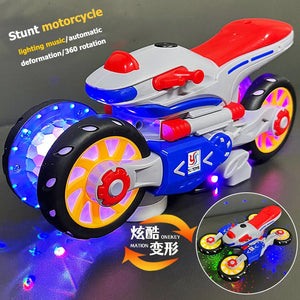 Children'S Electric Transformable Motorcycle Stunt Rotation Universal Drive Light Music Children'S Toy Car Model Boy Gift