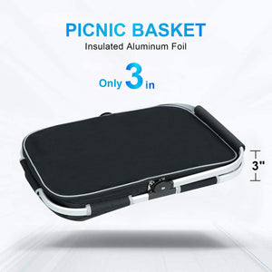 35L Large Picnic Basket 5 Layers of Internal Pockets Leak-Proof and Insulated Folding, Internal Support Does Not House Warming Gifts New Home, Wedding Gifts for Couple(Black)