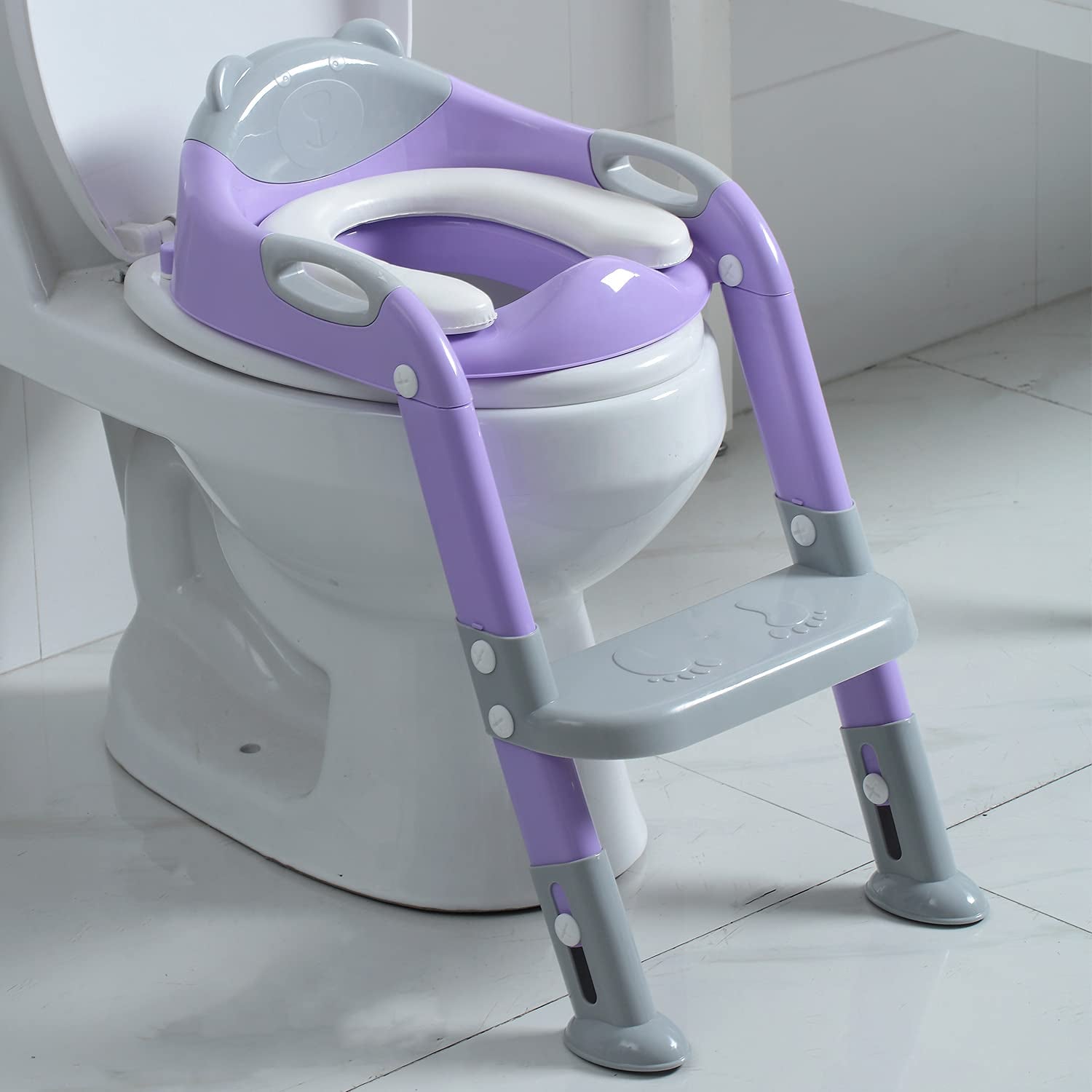Potty Training Seat Ladder Girls,Toddlers Toilet Seat,Kids Stool (Rose Pink)