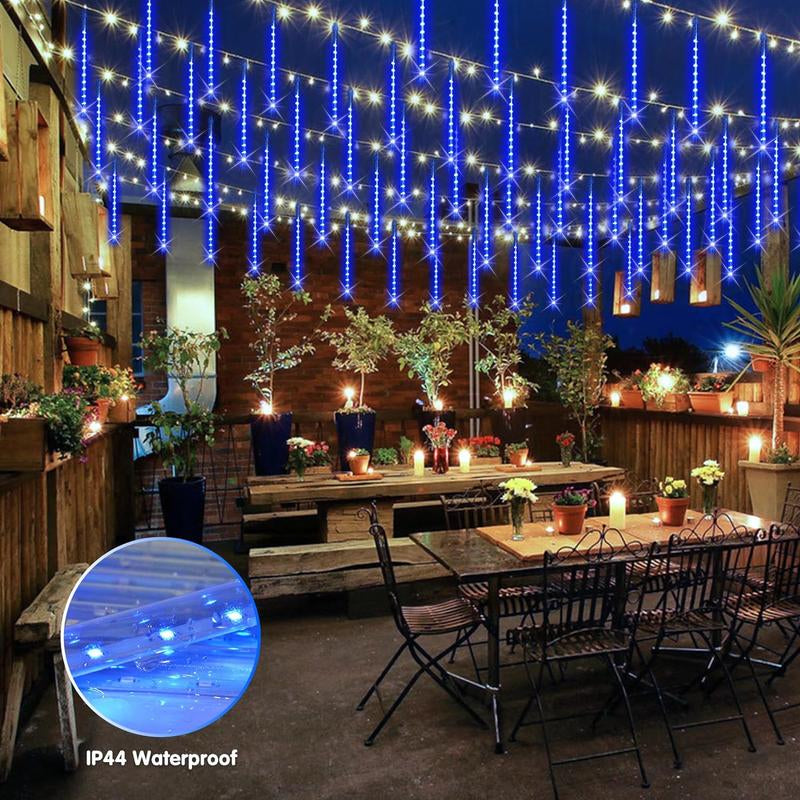 JMEXSUSS Solar Christmas Lights Outdoor Waterproof, Solar Meteor Shower Rain Lights, 8 Tube 144 Leds Solar Icicle Tree Lights for Yard Patio Xmas