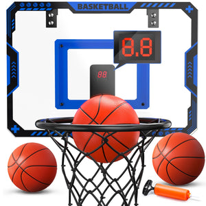Indoor Basketball Hoop for Kids, Mini Basketball Hoop with Electronic Scoreboard, Sounds, over the Door Basketball Game Toys Gifts 3 Balls for Kids & Adults