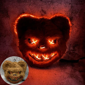 Glowing Animal Face Cover Costume Horror Bear Masque Adjustable Dress up Bunny for Cosplay Masquerade Party with Bright Red Lights