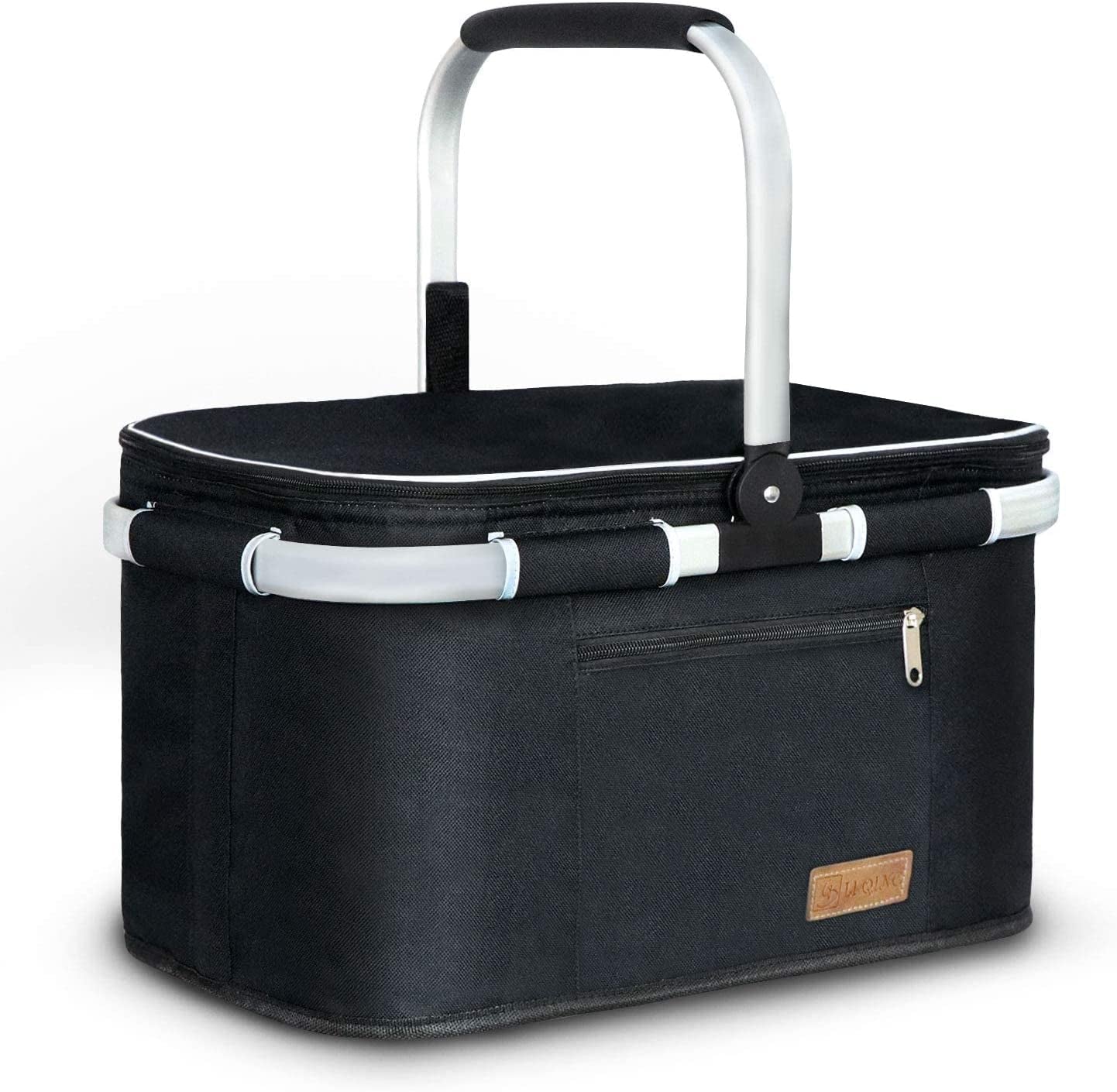 35L Large Picnic Basket 5 Layers of Internal Pockets Leak-Proof and Insulated Folding, Internal Support Does Not House Warming Gifts New Home, Wedding Gifts for Couple(Black)