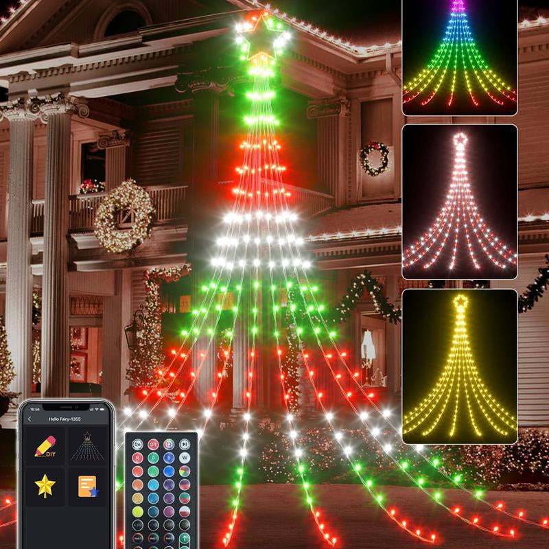 Avatar Controls Outdoor Christmas Decorations,11.8Ft 344 Leds Waterfall Lights with APP & Remote Control,Rgb Christmas Tree Star Lights for DIY, Timer,Music,Multicolor