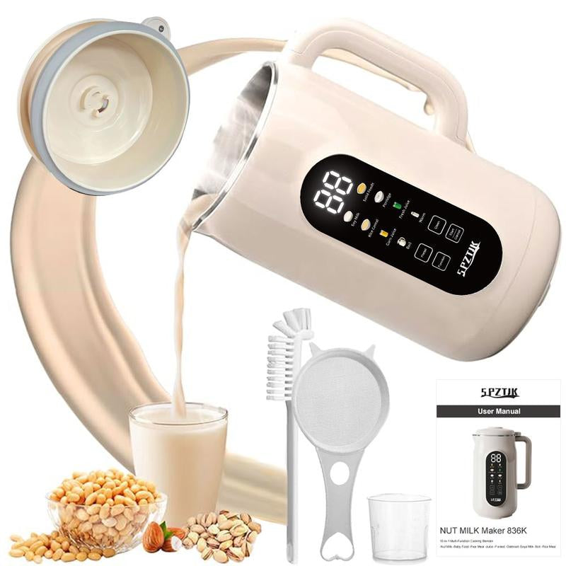 SPZTJK Nut Milk Maker, Homemade Soy Milk,Almond Milk,Plant Based Milks,Oat Milk,Fresh Juice,Coconut,Electric Bean and Nut Milk Machine with Delay Start/12 Hours Timer/Keep Warm/Self-Cleaning/Boil Water