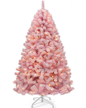 YITAHOME 6/7.5FT Pink Prelit Artificial Christmas Tree with Warm-White Lights, 8 Lighting Modes, with PVC Branch Tips