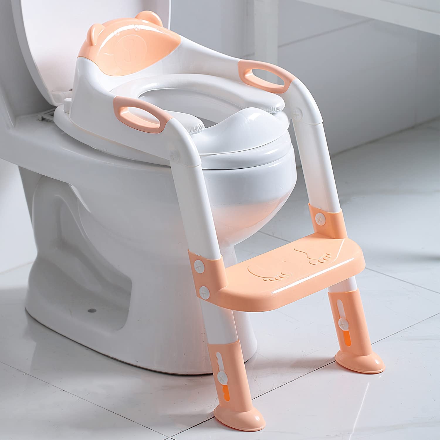 Potty Training Seat Ladder Girls,Toddlers Toilet Seat,Kids Stool (Rose Pink)