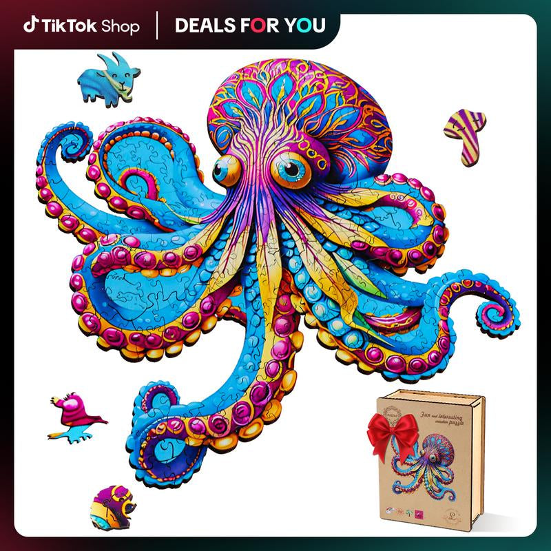 【Black Friday】Wooden Puzzles - Sea Turtle/Flowers/Octopus Unique Jigsaw Toy Kit Gift with Box: 200 PCS HDF Wooden Puzzle with Vivid Art and Imaginative Design Christmas Birthday Party Gift for Adults & Kids