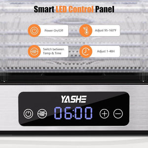 YASHE Food Dehydrator - 5 Trays with Smart Digital Control, 48H Timer & Energy Efficient Design | Perfect for Jerky, Fruit, Vegetables, Herbs & Dog Treats | Includes Recipe Book, Auto Shut-Off & Quiet Operation
