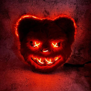 Glowing Animal Face Cover Costume Horror Bear Masque Adjustable Dress up Bunny for Cosplay Masquerade Party with Bright Red Lights