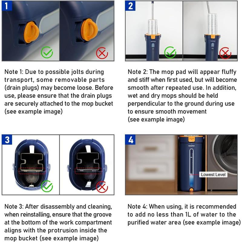 Homettler 3-Tank Self-Cleaning Mop Bucket Set, Self-Separating Dirty & Clean Water System,Hands-Free Spin Mop with 2 Microfiber Pads for Hardwood Floors, Wall & Corner Cleaning