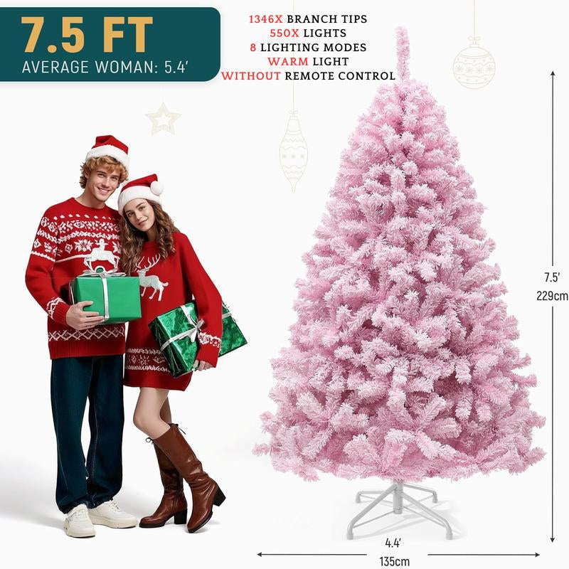 YITAHOME 6/7.5FT Pink Prelit Artificial Christmas Tree with Warm-White Lights, 8 Lighting Modes, with PVC Branch Tips
