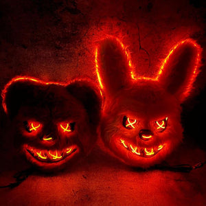 Glowing Animal Face Cover Costume Horror Bear Masque Adjustable Dress up Bunny for Cosplay Masquerade Party with Bright Red Lights