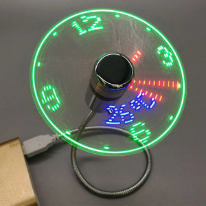 Portable Clock Fan RGB LED Night Light 5V USB Hand Fan Real Time Temperature Display Metal Mini Fan for PC Laptop Desktop Cooler