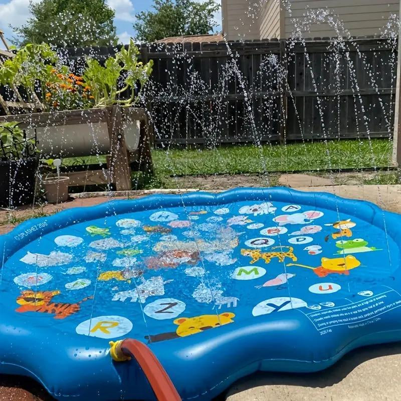 Inflatable Swimming Pool, Portable Swimming Pool with Water Sprinklers, Alphabet & Number Learning Mat, Summer Yard Lawn Play, Outdoor Play Area