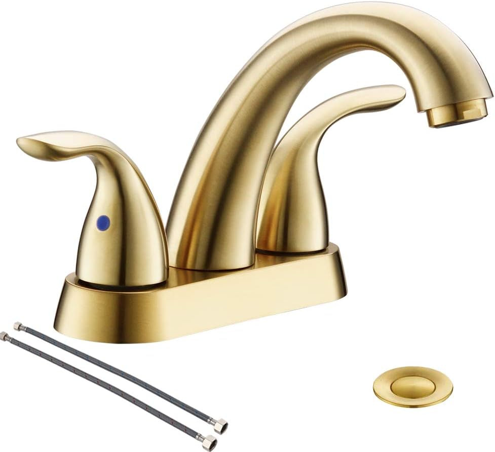 4 Inch 2 or 3 Holes 2 Handles Centerset Matte Black Lead-Free Bathroom Sink Faucet, Bathroom Faucet with Copper Pop up Drain and Water Supply Lines, BF008-5-MB