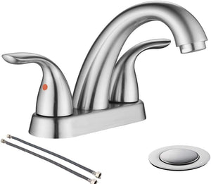 4 Inch 2 or 3 Holes 2 Handles Centerset Matte Black Lead-Free Bathroom Sink Faucet, Bathroom Faucet with Copper Pop up Drain and Water Supply Lines, BF008-5-MB