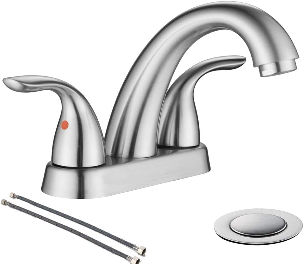 4 Inch 2 or 3 Holes 2 Handles Centerset Matte Black Lead-Free Bathroom Sink Faucet, Bathroom Faucet with Copper Pop up Drain and Water Supply Lines, BF008-5-MB