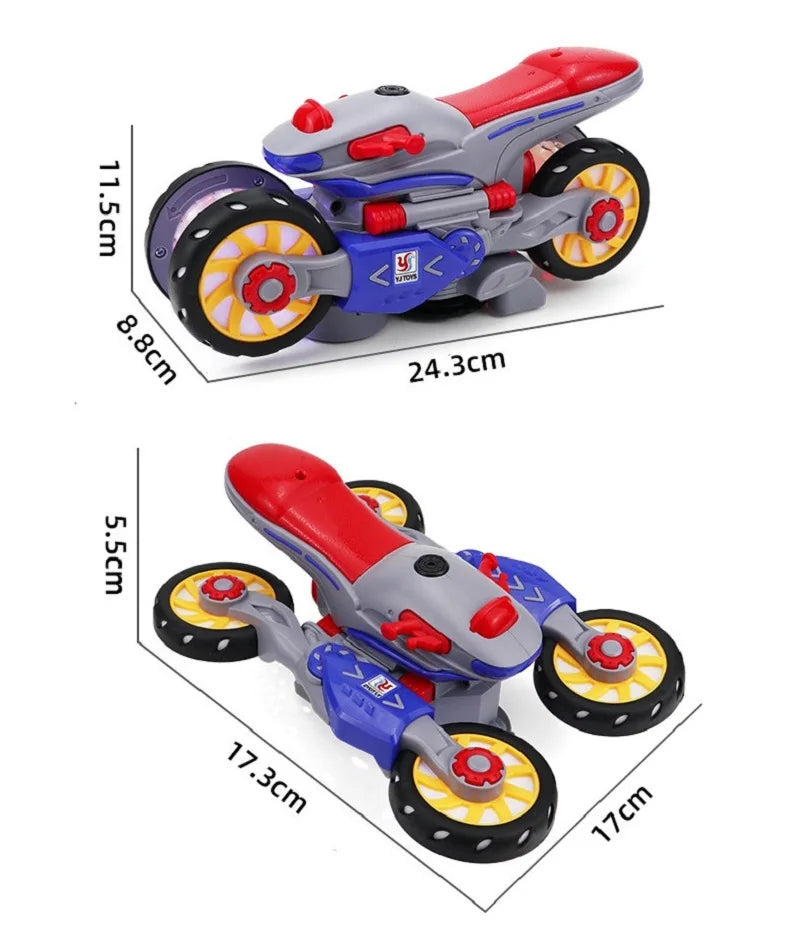 Children'S Electric Transformable Motorcycle Stunt Rotation Universal Drive Light Music Children'S Toy Car Model Boy Gift