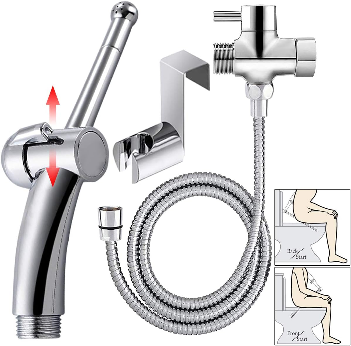 Handheld Bidet Sprayer for Toilet,  Dual Mode Spray Head (Jet/Soft) Baby Cloth Diaper Sprayer Bidet for Toilet Stainless Steel Bathroom Hand Held Muslim Shattaf Kit Brass T-Adaptor 47 Inch Hose