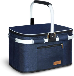 35L Large Picnic Basket 5 Layers of Internal Pockets Leak-Proof and Insulated Folding, Internal Support Does Not House Warming Gifts New Home, Wedding Gifts for Couple(Black)
