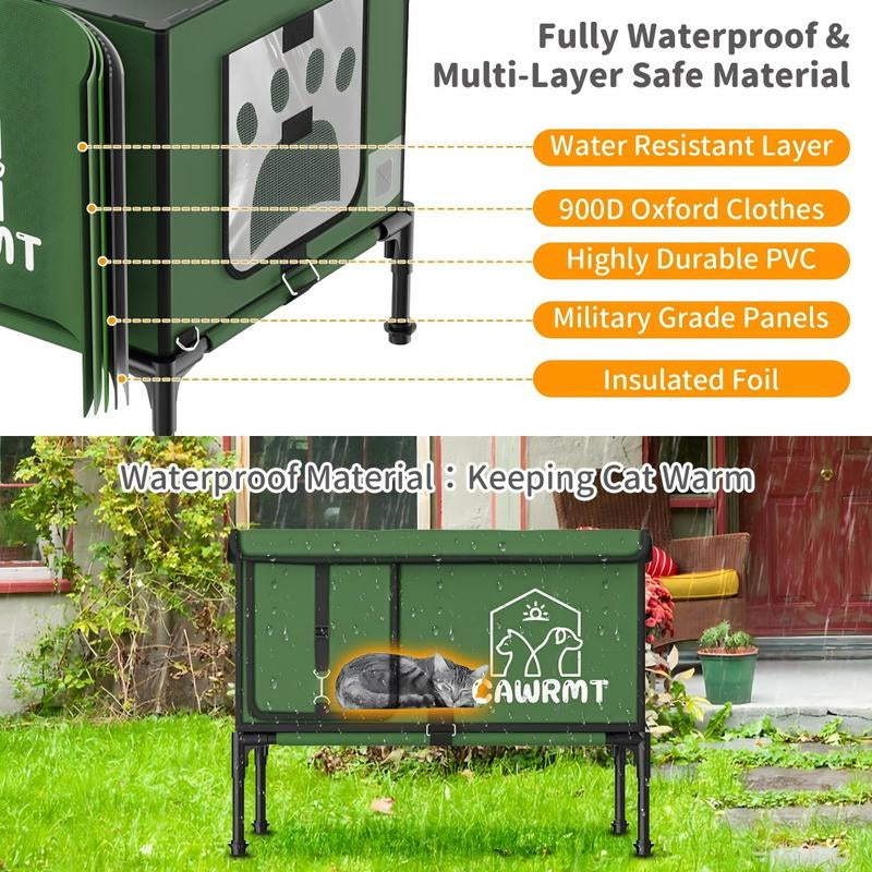 CAWRMT New Upgraded Winter Outdoor Heated Cat House, Detachable, High Leg Design, Insulated Outdoor Cat House Weatherproof with Pet Heating Pad, Suitable for Outdoor Feral Cats and Kittens Shelter