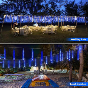 JMEXSUSS Solar Christmas Lights Outdoor Waterproof, Solar Meteor Shower Rain Lights, 8 Tube 144 Leds Solar Icicle Tree Lights for Yard Patio Xmas