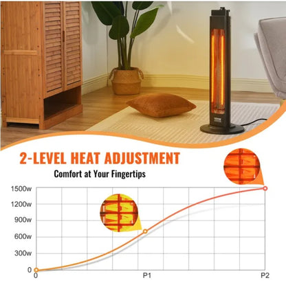 VEVOR Infrared Heater, 1500W Oscillation Electric Space Heater, Patio Heater W 2 Speeds  Timer, Outdoor Outdoor For Bedroom,Studio,Porch,Dining Room,Studio, Stand,31.5 In L, Black DUCA