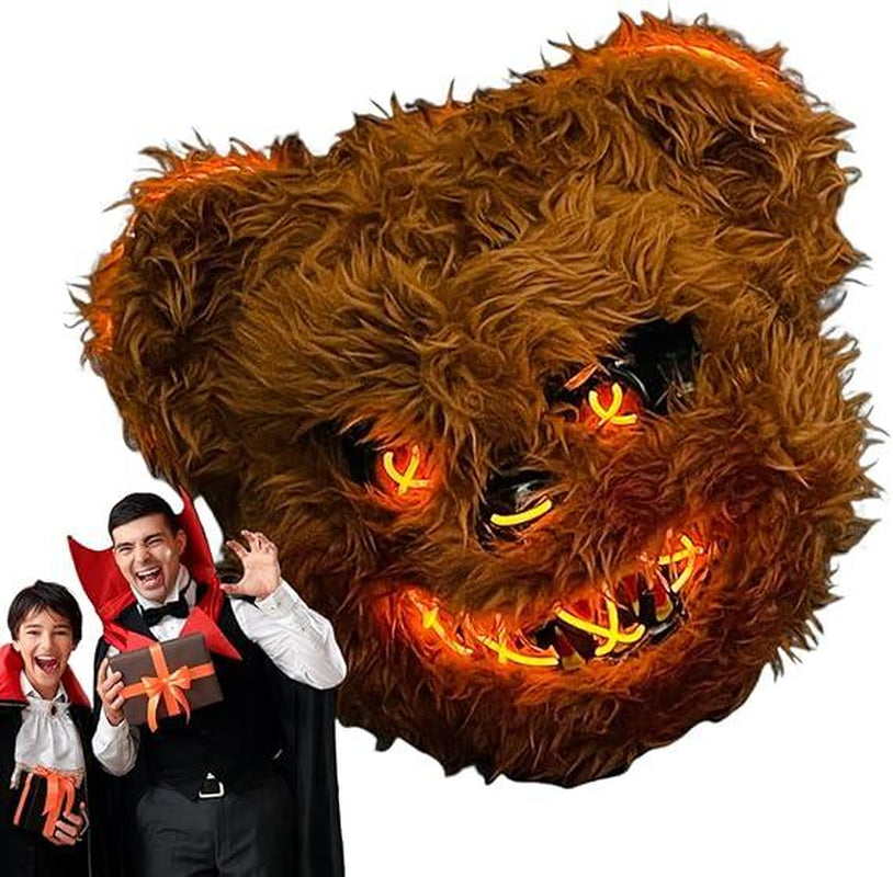 Glowing Animal Face Cover Costume Horror Bear Masque Adjustable Dress up Bunny for Cosplay Masquerade Party with Bright Red Lights