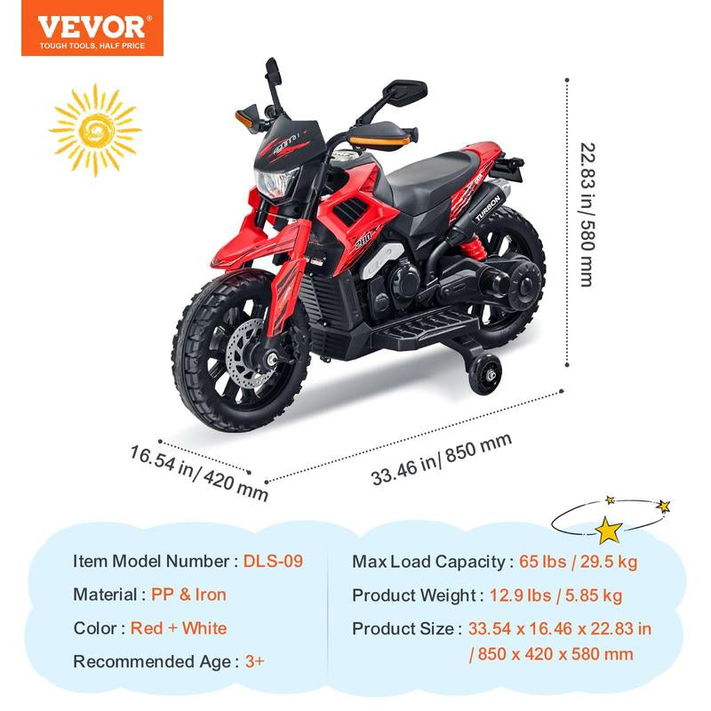 VEVOR Kids Ride on Motorcycle 12V Electric Motor Trike with LED for Kids Aged 3+