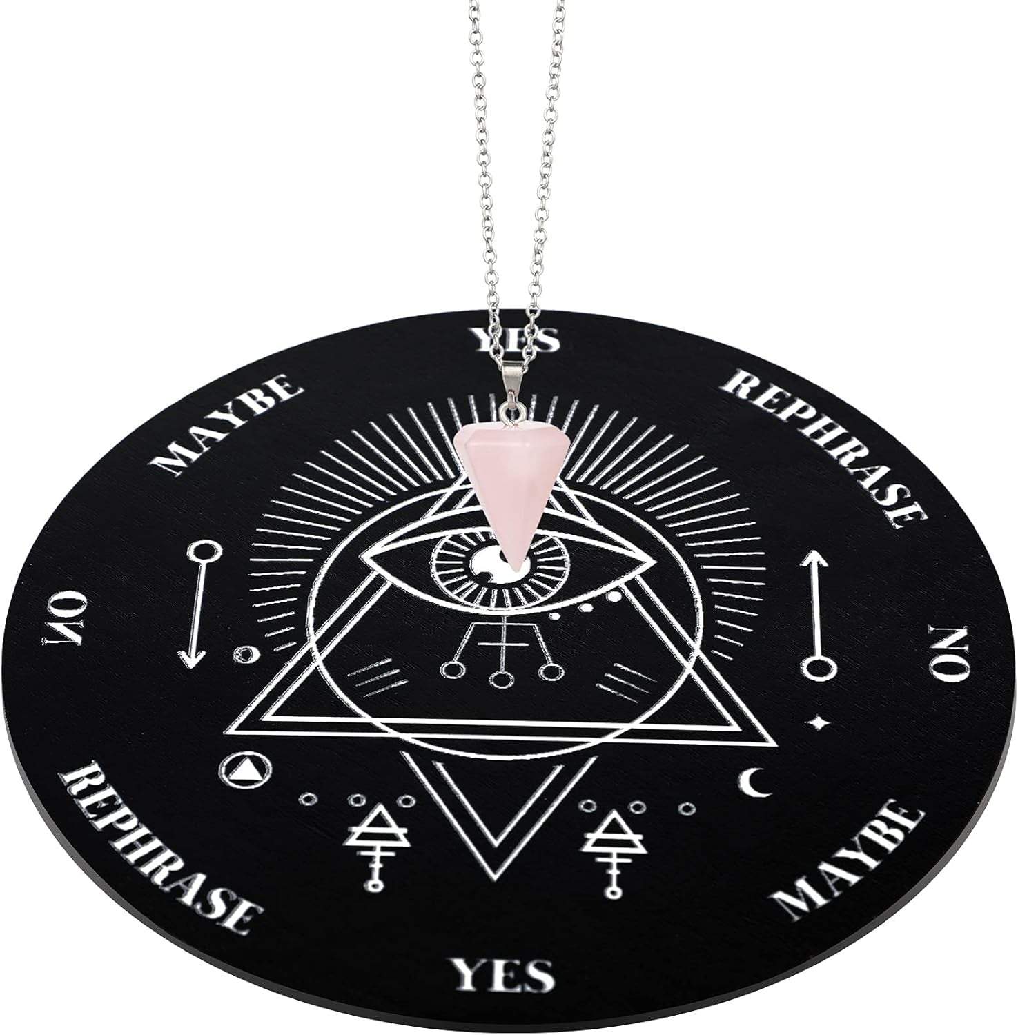 Wooden Pendulum Board Dowsing Divination Pendulum Witchcraft Altar Supplies with Crystal Necklace and Metaphysical Message Board Kit, 3.9 Inch(Wood Color)