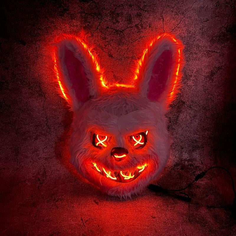 Glowing Animal Face Cover Costume Horror Bear Masque Adjustable Dress up Bunny for Cosplay Masquerade Party with Bright Red Lights