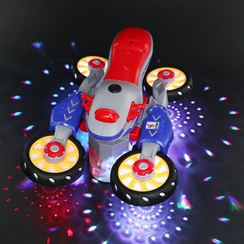 Children'S Electric Transformable Motorcycle Stunt Rotation Universal Drive Light Music Children'S Toy Car Model Boy Gift