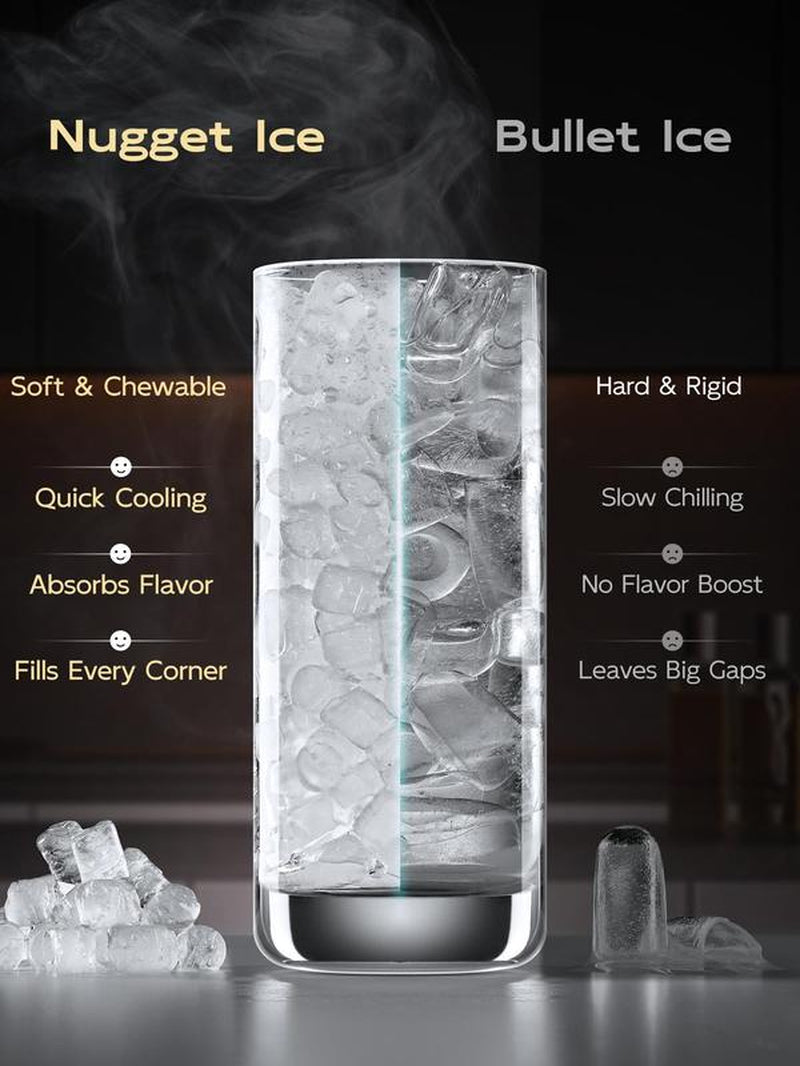 Ecozy Nugget Ice Maker Countertop, Intuitive Ergonomic Ecoscreen with One-Touch Timer, 33Lbs/24H,Pull-Out Ice Basket with 3Lbs Storage, Self-Cleaning