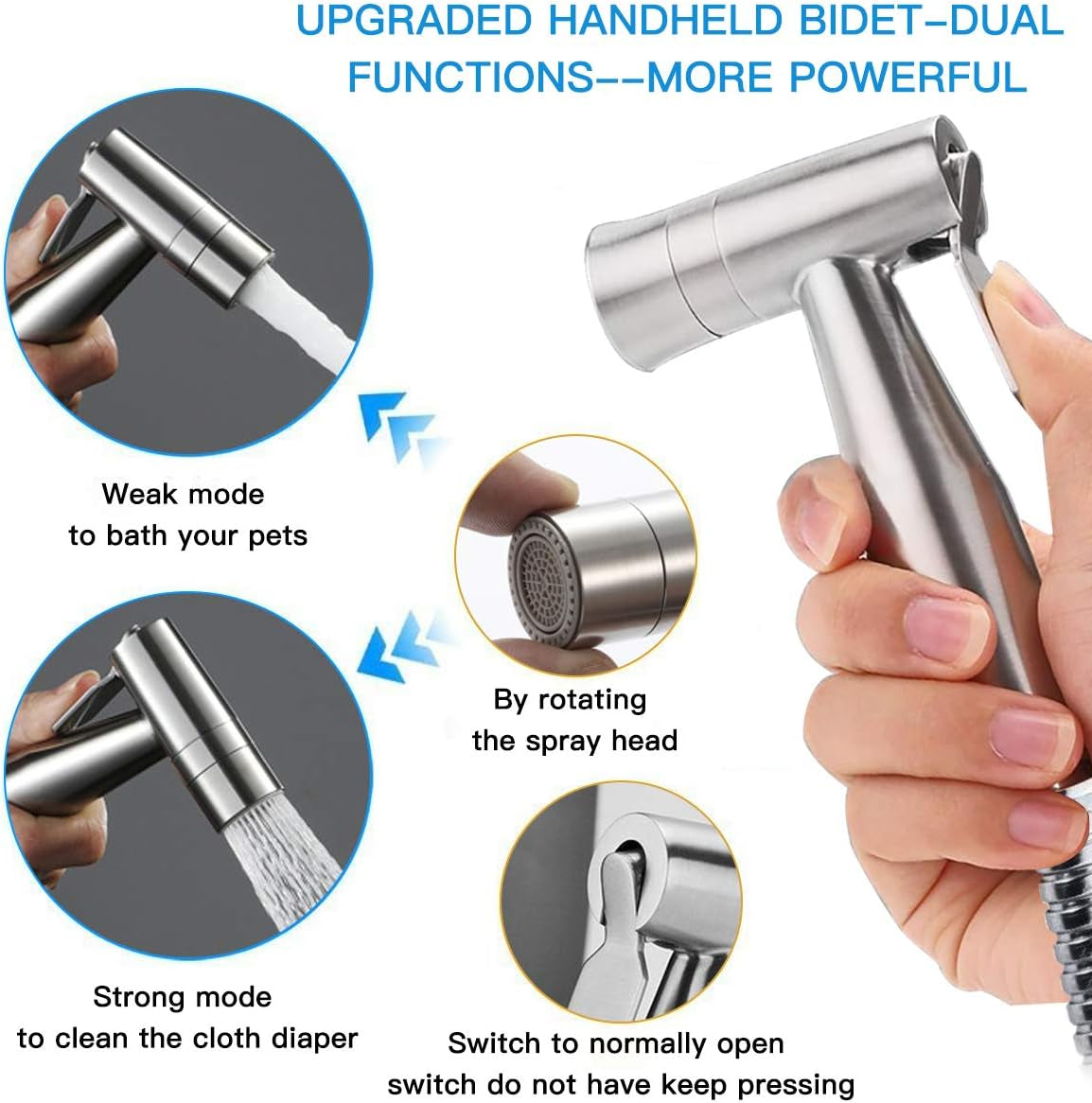 Handheld Bidet Sprayer for Toilet,  Dual Mode Spray Head (Jet/Soft) Baby Cloth Diaper Sprayer Bidet for Toilet Stainless Steel Bathroom Hand Held Muslim Shattaf Kit Brass T-Adaptor 47 Inch Hose