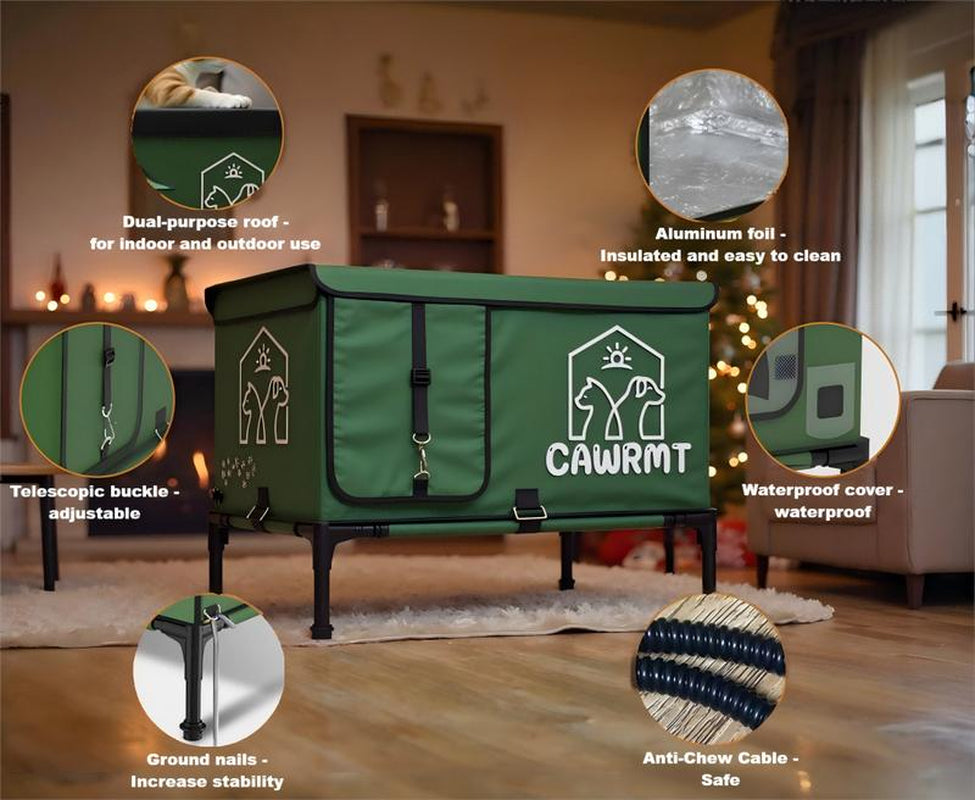 CAWRMT New Upgraded Winter Outdoor Heated Cat House, Detachable, High Leg Design, Insulated Outdoor Cat House Weatherproof with Pet Heating Pad, Suitable for Outdoor Feral Cats and Kittens Shelter