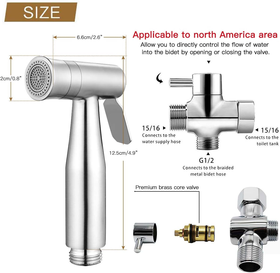 Handheld Bidet Sprayer for Toilet,  Dual Mode Spray Head (Jet/Soft) Baby Cloth Diaper Sprayer Bidet for Toilet Stainless Steel Bathroom Hand Held Muslim Shattaf Kit Brass T-Adaptor 47 Inch Hose