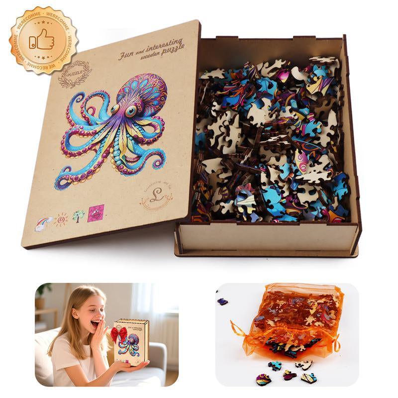 【Black Friday】Wooden Puzzles - Sea Turtle/Flowers/Octopus Unique Jigsaw Toy Kit Gift with Box: 200 PCS HDF Wooden Puzzle with Vivid Art and Imaginative Design Christmas Birthday Party Gift for Adults & Kids