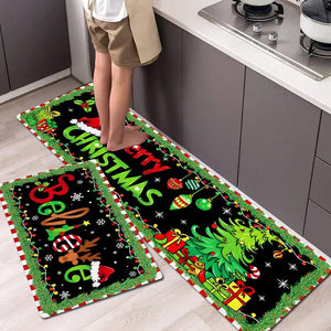 2Pcs Merry Christmas Christmas Tree Lights Floor Mat Set Farmhouse Kitchen Rug Dining Room Flooring Laundry Room Decor Carpet Mat Home Decor Rugs, Washable Rugs